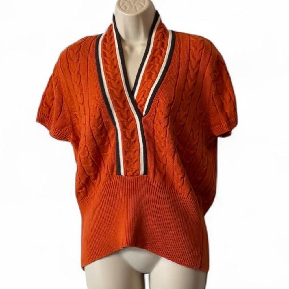 Y2K Liz & Co Orange Cable Knit Varsity Sweater, Women's Size XL